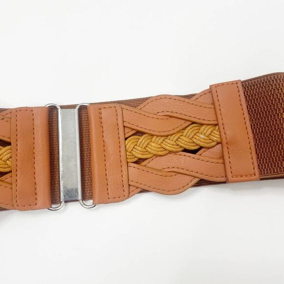 2/$30 New Elastic Wide Waist Belt Braided Camel Brown Caramel Tan - Picture 9 of 14
